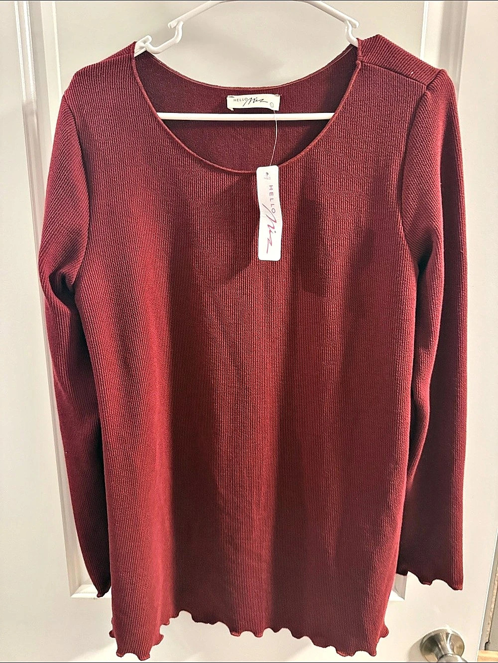 NWT Hello Miz Ribbed Long Sleeve Lettuce Trim Maternity Top